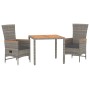 Set comedor de jardín 3 piezas con cojines ratán sintético gris de vidaXL, Conjuntos de jardín - Ref: Foro24-3157546, Precio:...