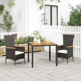 3-teilige Garten-Essgruppe mit schwarzen Kissen aus synthetischem Rattan von vidaXL, Gartensets - Ref: Foro24-3157528, Preis:...