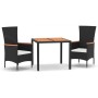 Set comedor de jardín 3 pzas con cojines ratán sintético negro de vidaXL, Conjuntos de jardín - Ref: Foro24-3157528, Precio: ...