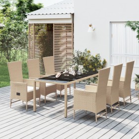 7-teiliges Garten-Essset mit beigen Kissen aus synthetischem Rattan von vidaXL, Gartensets - Ref: Foro24-3157570, Preis: 738,...