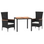 Set comedor de jardín 3 pzas con cojines ratán sintético negro de vidaXL, Conjuntos de jardín - Ref: Foro24-3157528, Precio: ...