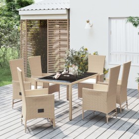 Set comedor de jardín 7 pzas con cojines ratán sintético beige de vidaXL, Conjuntos de jardín - Ref: Foro24-3157572, Precio: ...