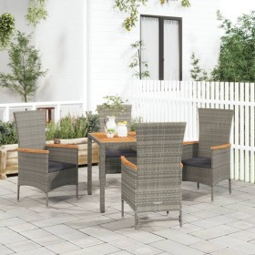 5-teiliges Garten-Esszimmerset mit synthetischen Rattankissen grau von vidaXL, Gartensets - Ref: Foro24-3157536, Preis: 496,9...