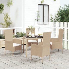 Set comedor de jardín 5 pzas con cojines ratán sintético beige de vidaXL, Conjuntos de jardín - Ref: Foro24-3157562, Precio: ...