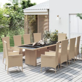 11-teiliges Garten-Essset mit beigen Kissen aus synthetischem Rattan von vidaXL, Gartensets - Ref: Foro24-3157566, Preis: 965...