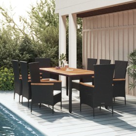 Set de comedor de jardín 9 pzas y cojines ratán sintético negro de vidaXL, Conjuntos de jardín - Ref: Foro24-3157533, Precio:...