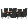 Set de comedor de jardín 9 pzas y cojines ratán sintético negro de vidaXL, Conjuntos de jardín - Ref: Foro24-3157533, Precio:...