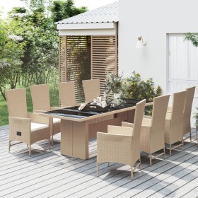 9-teiliges Garten-Essset mit beigen Kissen aus synthetischem Rattan von vidaXL, Gartensets - Ref: Foro24-3157573, Preis: 1,00...