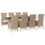 Set comedor de jardín 9 pzas con cojines ratán sintético beige de vidaXL, Conjuntos de jardín - Ref: Foro24-3157573, Precio: ...