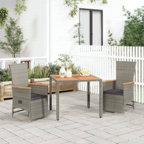 3-teiliges Garten-Esszimmerset mit synthetischen Rattankissen grau von vidaXL, Gartensets - Ref: Foro24-3157555, Preis: 307,1...