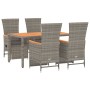 Set comedor de jardín 5 piezas con cojines ratán sintético gris de vidaXL, Conjuntos de jardín - Ref: Foro24-3157557, Precio:...