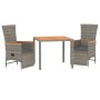 Set comedor de jardín 3 piezas con cojines ratán sintético gris de vidaXL, Conjuntos de jardín - Ref: Foro24-3157555, Precio:...