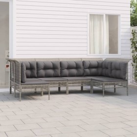 6-teiliges Gartenmöbel-Set und graue synthetische Rattankissen von vidaXL, Gartensets - Ref: Foro24-3187556, Preis: 322,99 €,...