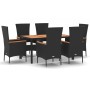 Set de comedor de jardín 7 pzas y cojines ratán sintético negro de vidaXL, Conjuntos de jardín - Ref: Foro24-3157531, Precio:...