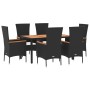 Set de comedor de jardín 7 pzas y cojines ratán sintético negro de vidaXL, Conjuntos de jardín - Ref: Foro24-3157531, Precio:...