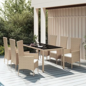 7-teiliges Garten-Essset mit beigen Kissen aus synthetischem Rattan von vidaXL, Gartensets - Ref: Foro24-3157563, Preis: 577,...