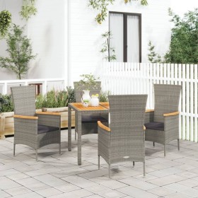 Set comedor de jardín 5 piezas con cojines ratán sintético gris de vidaXL, Conjuntos de jardín - Ref: Foro24-3157535, Precio:...