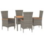 Set comedor de jardín 5 piezas con cojines ratán sintético gris de vidaXL, Conjuntos de jardín - Ref: Foro24-3157535, Precio:...