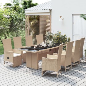 Set comedor de jardín 9 pzas con cojines ratán sintético beige de vidaXL, Conjuntos de jardín - Ref: Foro24-3157580, Precio: ...