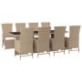 Set comedor de jardín 9 pzas con cojines ratán sintético beige de vidaXL, Conjuntos de jardín - Ref: Foro24-3157580, Precio: ...