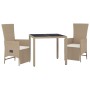 Set comedor de jardín 3 pzas con cojines ratán sintético beige de vidaXL, Conjuntos de jardín - Ref: Foro24-3157576, Precio: ...