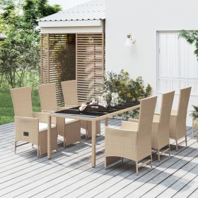 7-teiliges Garten-Essset mit beigen Kissen aus synthetischem Rattan von vidaXL, Gartensets - Ref: Foro24-3157578, Preis: 809,...