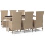 Set comedor de jardín 7 pzas con cojines ratán sintético beige de vidaXL, Conjuntos de jardín - Ref: Foro24-3157578, Precio: ...