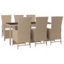 Set comedor de jardín 7 pzas con cojines ratán sintético beige de vidaXL, Conjuntos de jardín - Ref: Foro24-3157578, Precio: ...