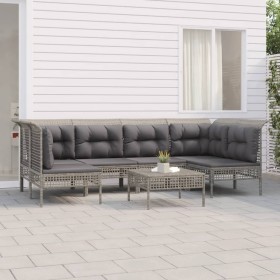 7-teiliges Gartenmöbel-Set und graue synthetische Rattankissen von vidaXL, Gartensets - Ref: Foro24-3187557, Preis: 357,29 €,...