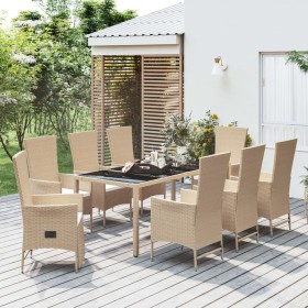 9-teiliges Garten-Essset mit beigen Kissen aus synthetischem Rattan von vidaXL, Gartensets - Ref: Foro24-3157575, Preis: 1,00...