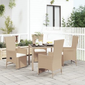 5-teiliges Garten-Essset mit beigen Kissen aus synthetischem Rattan von vidaXL, Gartensets - Ref: Foro24-3157577, Preis: 552,...