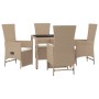 Set comedor de jardín 5 pzas con cojines ratán sintético beige de vidaXL, Conjuntos de jardín - Ref: Foro24-3157577, Precio: ...