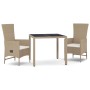 Set comedor de jardín 3 pzas con cojines ratán sintético beige de vidaXL, Conjuntos de jardín - Ref: Foro24-3157567, Precio: ...