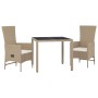 Set comedor de jardín 3 pzas con cojines ratán sintético beige de vidaXL, Conjuntos de jardín - Ref: Foro24-3157567, Precio: ...