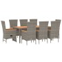 Set comedor jardín 9 pzas y cojines ratán sintético gris de vidaXL, Conjuntos de jardín - Ref: Foro24-3157545, Precio: 796,14...