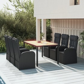 Set de comedor de jardín 7 pzas y cojines ratán sintético negro de vidaXL, Conjuntos de jardín - Ref: Foro24-3157601, Precio:...