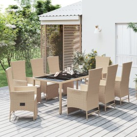 9-teiliges Garten-Essset mit beigen Kissen aus synthetischem Rattan von vidaXL, Gartensets - Ref: Foro24-3157579, Preis: 1,00...