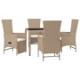 Set comedor de jardín 5 pzas con cojines ratán sintético beige de vidaXL, Conjuntos de jardín - Ref: Foro24-3157569, Precio: ...