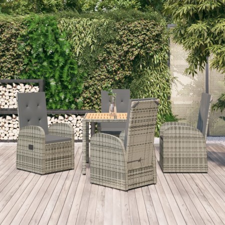 Set comedor de jardín 5 piezas con cojines ratán sintético gris de vidaXL, Conjuntos de jardín - Ref: Foro24-3157583, Precio:...