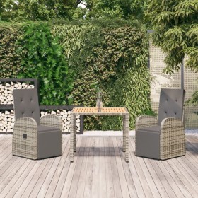 3-teiliges Garten-Esszimmerset mit synthetischen Rattankissen grau von vidaXL, Gartensets - Ref: Foro24-3157591, Preis: 377,6...