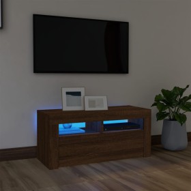 Mueble de TV con luces LED roble marrón 90x35x40 cm de vidaXL, Muebles TV - Ref: Foro24-822723, Precio: 57,25 €, Descuento: %