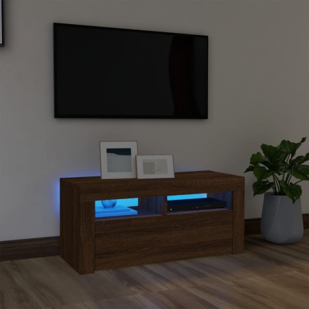 Mueble de TV con luces LED roble marrón 90x35x40 cm de vidaXL, Muebles TV - Ref: Foro24-822723, Precio: 59,24 €, Descuento: %