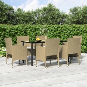 7-teiliges Garten-Essset mit beigen und schwarzen Kissen von vidaXL, Gartensets - Ref: Foro24-3156609, Preis: 553,99 €, Rabat...