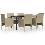 Juego de comedor de jardín 7 piezas con cojines beige y negro de vidaXL, Conjuntos de jardín - Ref: Foro24-3156609, Precio: 5...