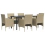 Juego de comedor de jardín 7 piezas con cojines beige y negro de vidaXL, Conjuntos de jardín - Ref: Foro24-3156609, Precio: 5...