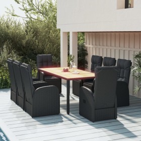 9 Stück Akazienholz synthetisches Rattan schwarz Garten Esszimmer Set von vidaXL, Gartensets - Ref: Foro24-3157611, Preis: 1,...