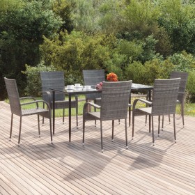 Garten-Essgruppe 7-teilig aus grauem synthetischem Rattan von vidaXL, Gartensets - Ref: Foro24-3156677, Preis: 372,99 €, Raba...