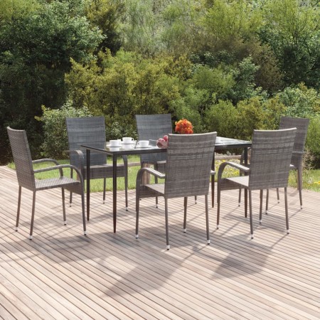 Juego de comedor de jardín 7 piezas ratán sintético gris de vidaXL, Conjuntos de jardín - Ref: Foro24-3156677, Precio: 372,99...