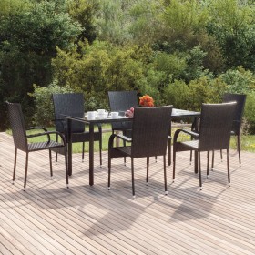 Juego de comedor de jardín 7 piezas ratán sintético negro de vidaXL, Conjuntos de jardín - Ref: Foro24-3156657, Precio: 456,9...