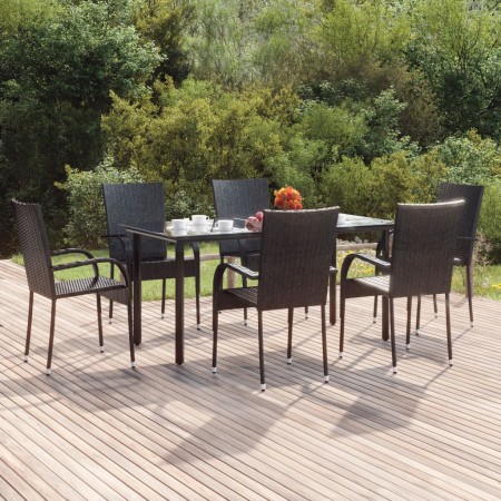 Juego de comedor de jardín 7 piezas ratán sintético negro de vidaXL, Conjuntos de jardín - Ref: Foro24-3156657, Precio: 456,9...